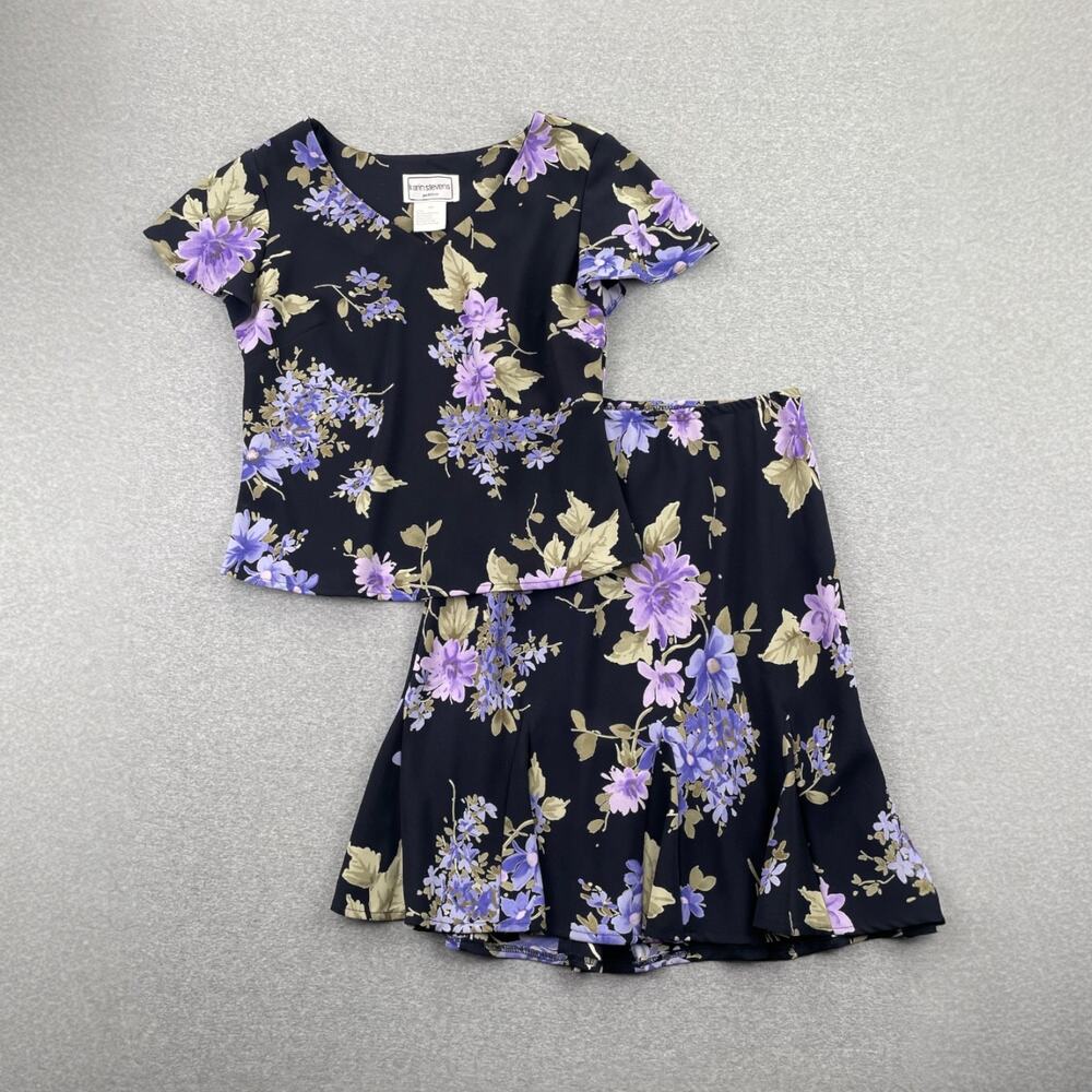 90s VTG Fairy Grunge Whimsigoth 2-pc Skirt Set 8 Purple Dark Floral